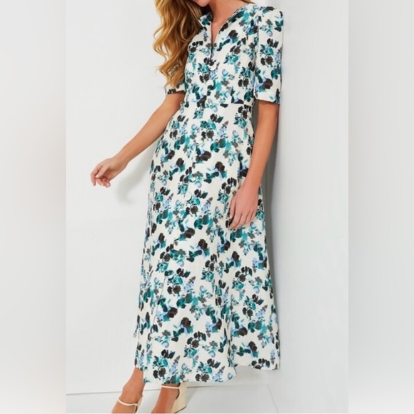 NWT Tuckernuck Linen Blue Blooms Floral Garden Midi Dress Size Medium - Picture 3 of 8